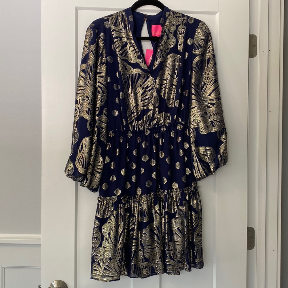 NWT Lilly Pulitzer Joella Silk Dress in True Navy.